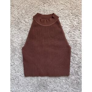 Aritzia Babaton Sculpt Knit Mockneck Halter Top Chocolate Brown 2XS Y2K Minimal
